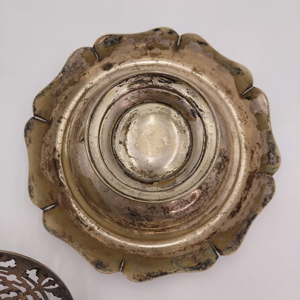 Vtg Silver Plate Dish Flower Frog Floral Potpourri 2455 Victorian Ornate Style‎